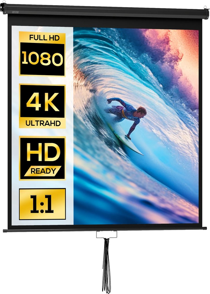 Ecrã de projeção para TV e cinema em casa de 85 polegadas, projetor de vídeo 1:1 4K HD, 146 cm (L) x 146 cm (A)