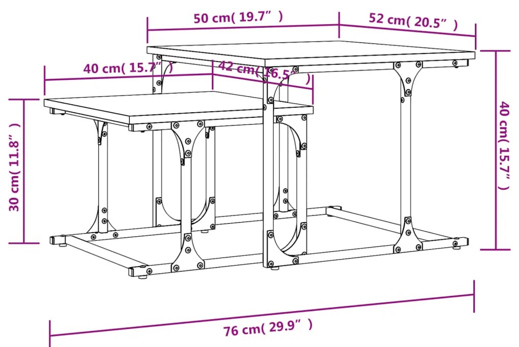 Mesa de centro de encastrar 2 pcs derivados de madeira preto