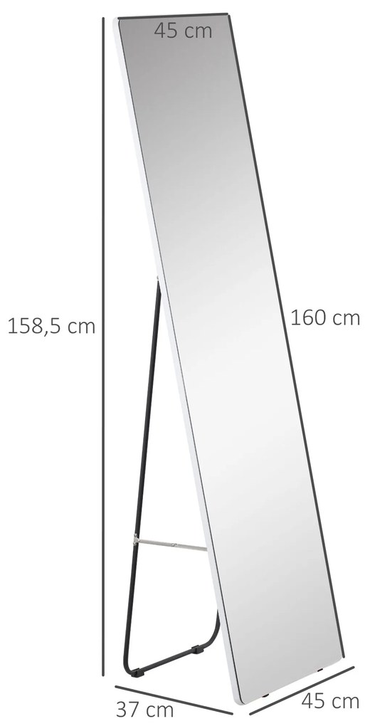 Espelho de Pé Espelho de Corpo Inteiro 45x37x158,5cm Espelho de Parede com Estrutura de Liga de Alumínio para Sala de Estar Dormitório Entrada Estilo