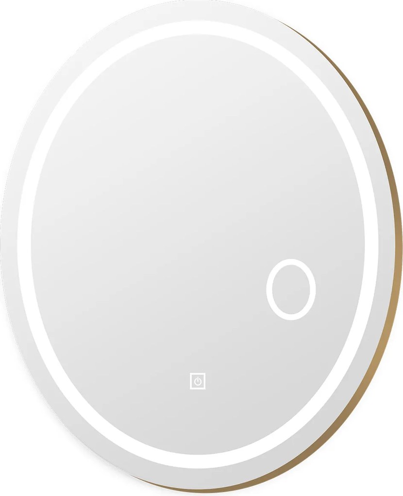 Espelho Oval de Banho, 60 x 50 x 4 cm, Iluminação LED Regulável, Cinzento prateado