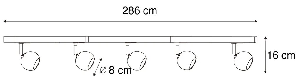Sistema de calhas de iluminação moderno com 5 focos dourados monofásicos - Iconic Gissi