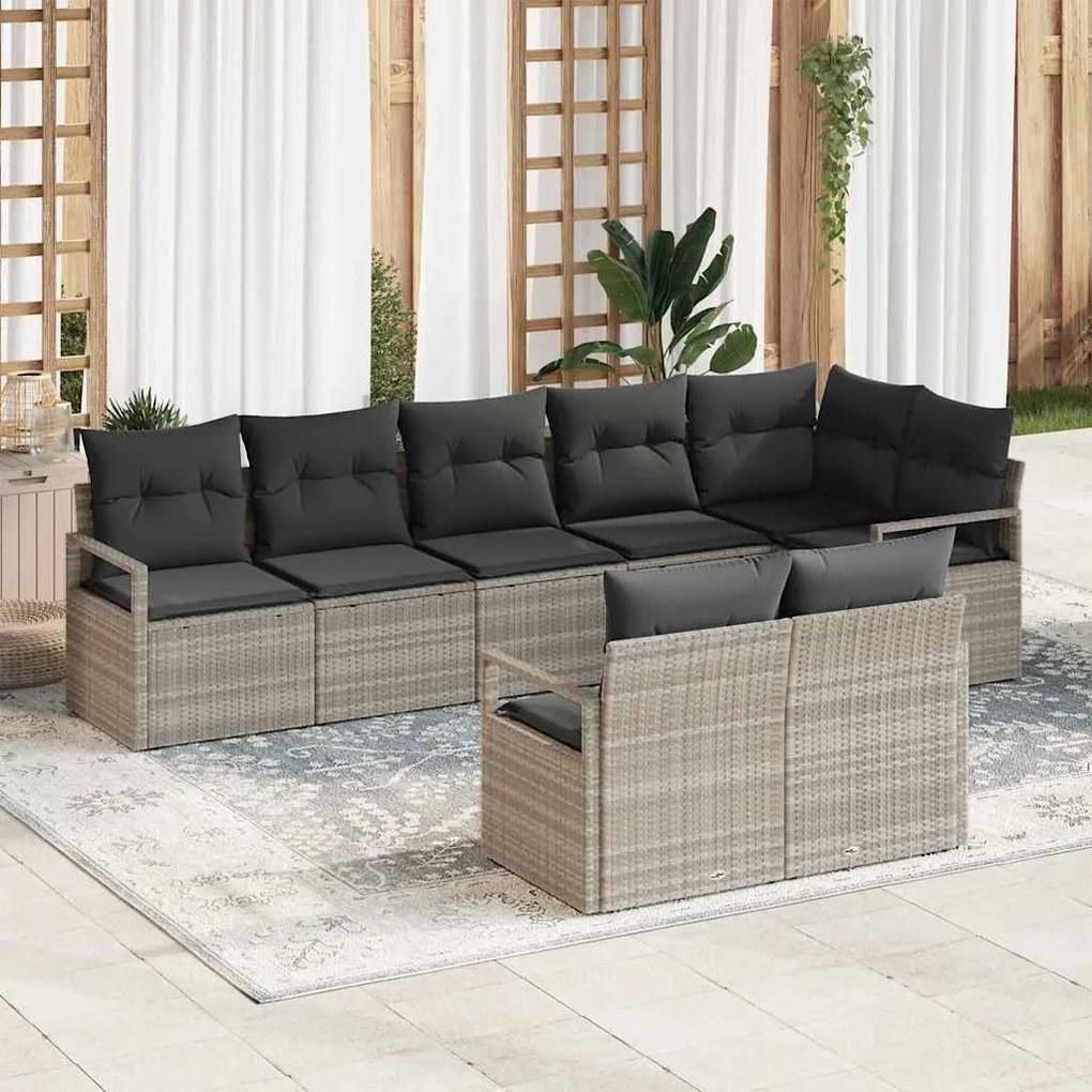 vidaXL Conjunto de Sofá de Jardim 8 Peças com Almofadas Cinza Claro em Rattan
