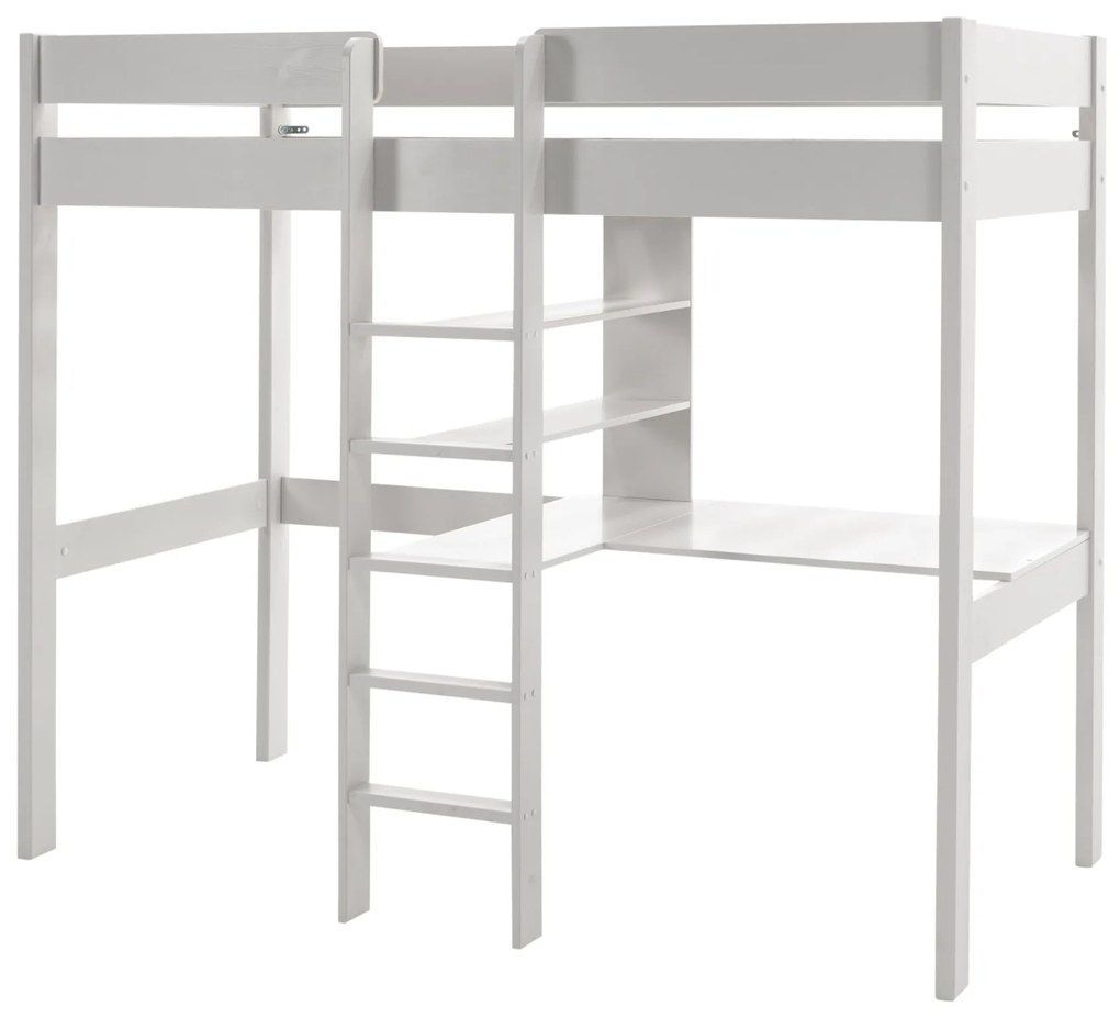 Conjunto Cama alta de Criança PINO 90 x 200 cm + estrado + escada + secretária + sofá-cama Branca