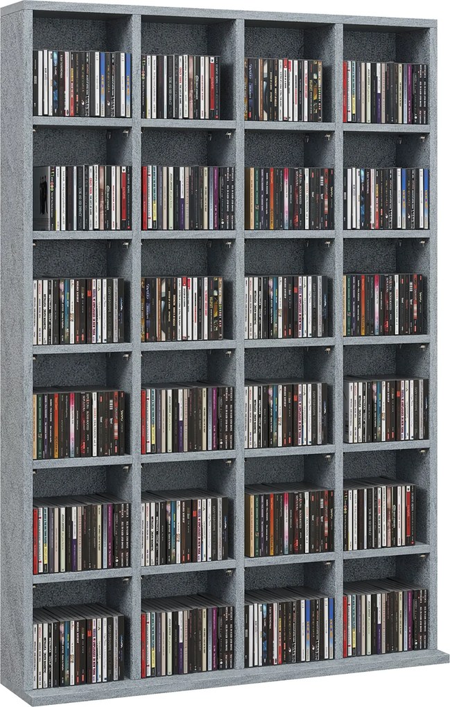 Móvel multimédia 89 x 130,5 cm com capacidade para 456 CDs/336 DVDs - estante de madeira com prateleiras ajustáveis, cinzento