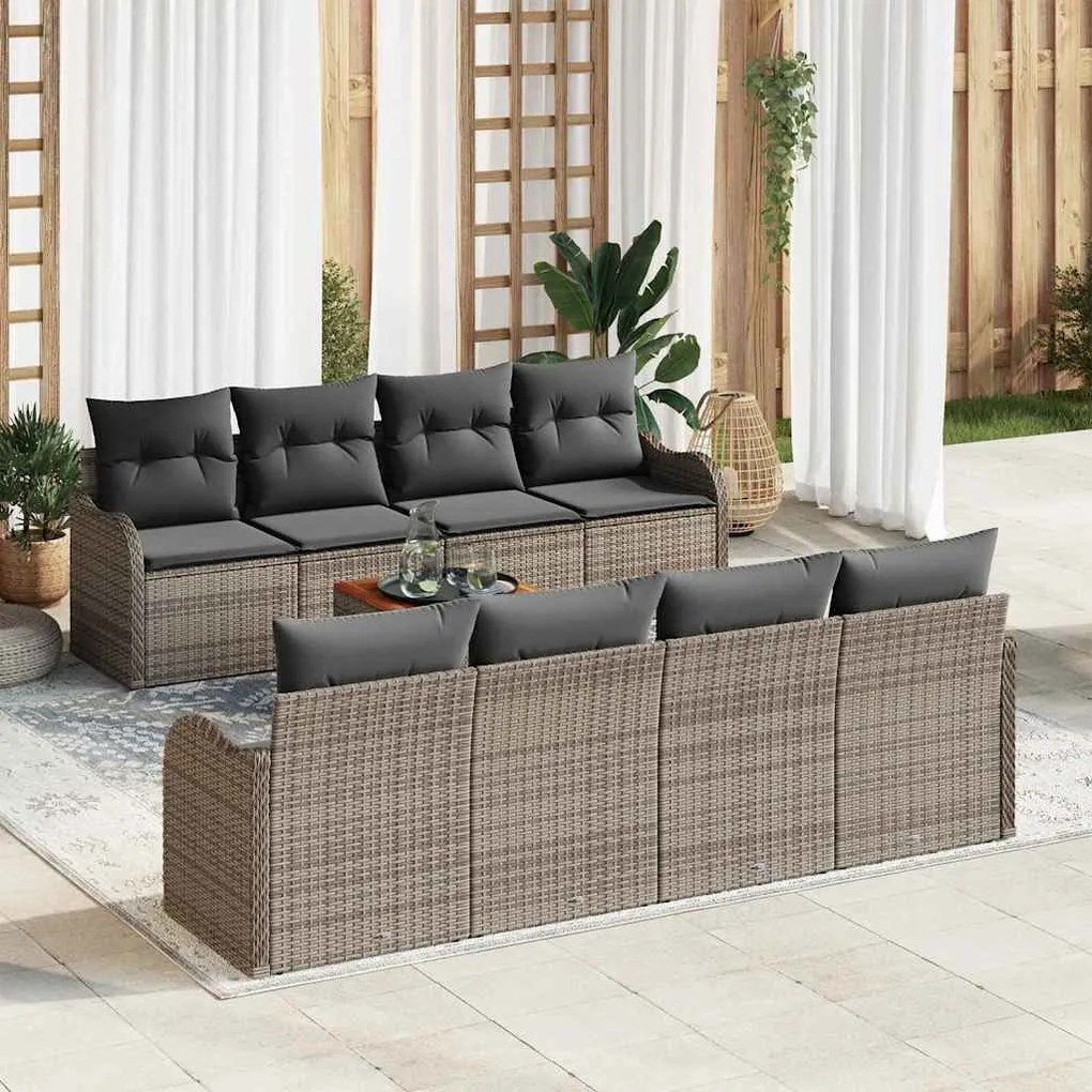 vidaXL Conjunto de sofá de jardim com 9 peças e almofadas cinza em rattan e madeira de acácia