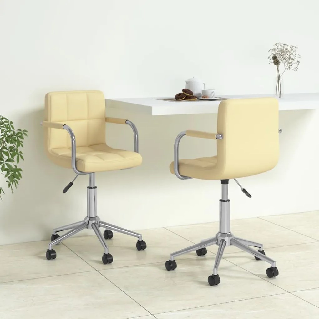 vidaXL Cadeiras de jantar giratórias 2 pcs couro artificial cor creme