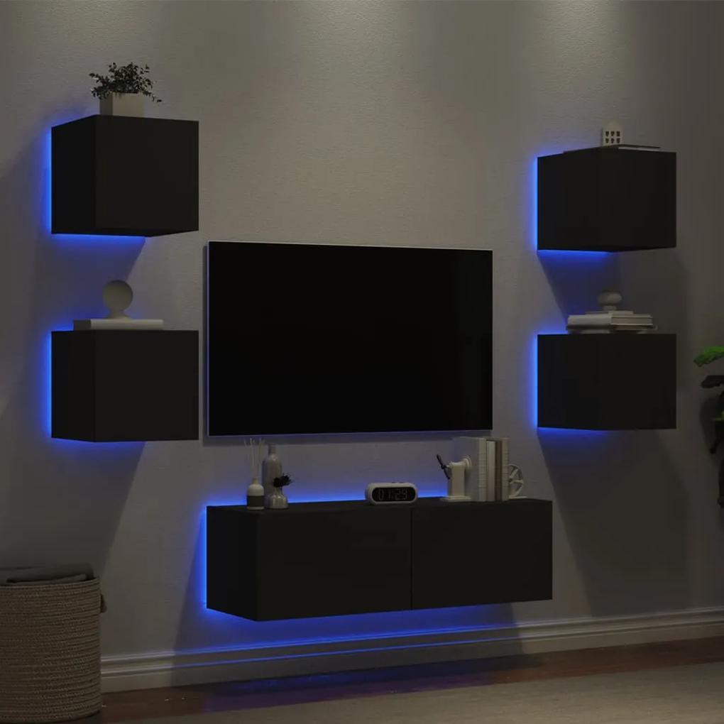 5 pcs móveis de parede para TV com luzes LED preto