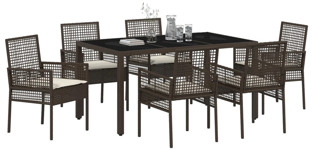 Conjunto de Jantar para Jardim de 7 Peças com Almofadas em Rattan Sint