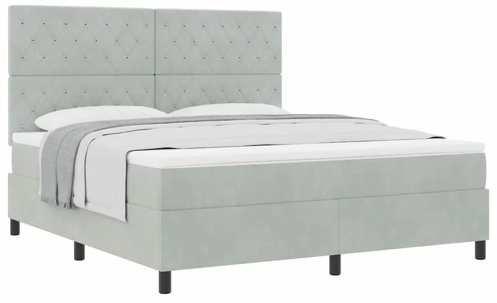 Cama Box Spring com Colchão Cinza Claro Super King Veludo