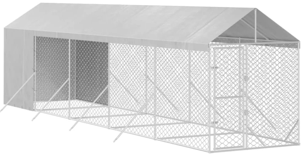 Canil de exterior com teto 2x10x2,5 m aço galvanizado prateado