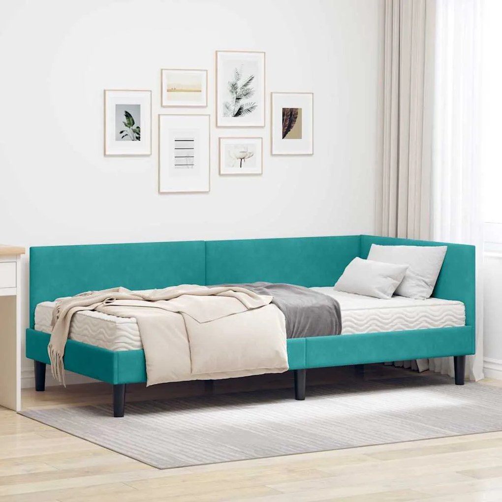 vidaXL Estrutura de Cama de Canto com Colchão 2 pcs Turquesa Veludo