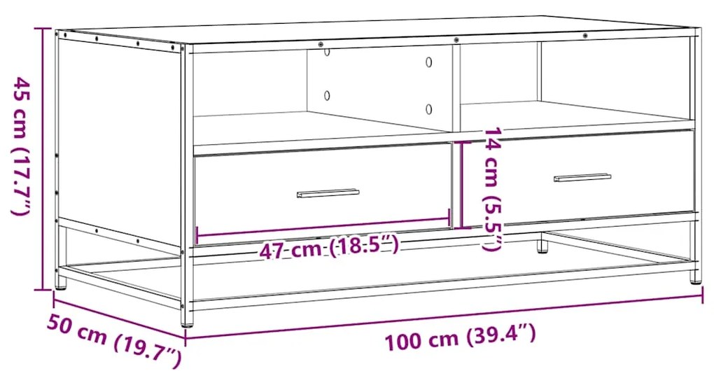 Mesa de centro 100x50x45cm derivados madeira/metal cinza sonoma