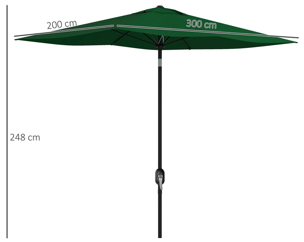 Chapéu de Sol de Jardim 300x200x248 cm Proteção UV50+ Inclinável com Teto de Ventilação e Manivela para Terraço Verde