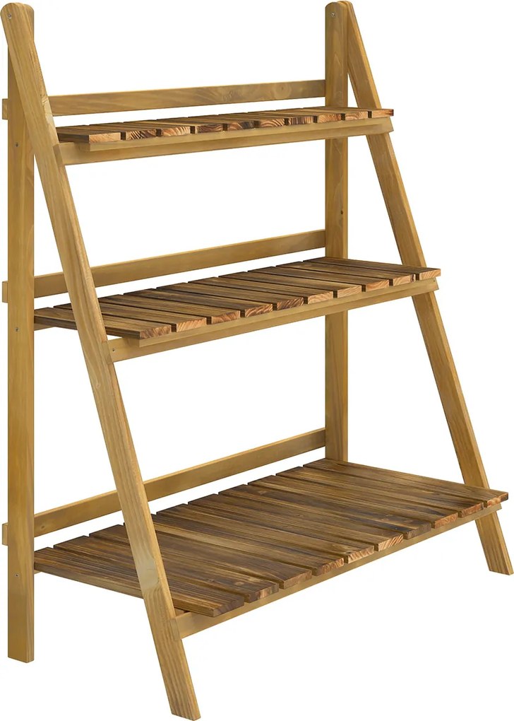 Outsunny Suporte para Plantas de Madeira com 3 Níveis Dobrável Suporte para Vasos de Plantas para Interior e Exterior 80x37x93 cm Madeira | Aosom Portugal