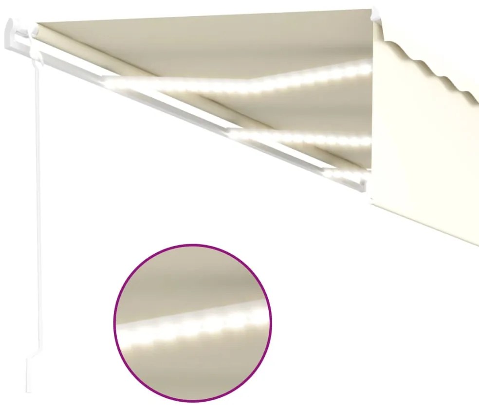 Toldo automático c/ estore/LED/sensor de vento 6x3 m cor creme