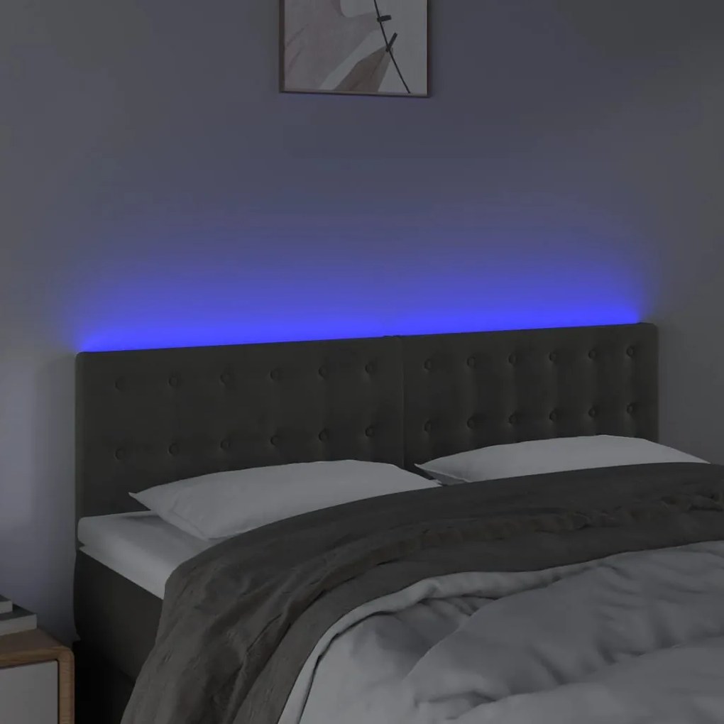 Cabeceira de cama c/luzes LED veludo 144x5x78/88cm cinza-escuro