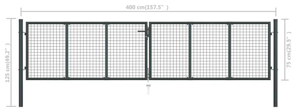 Portão de jardim em rede aço galvanizado 400x125 cm cinzento