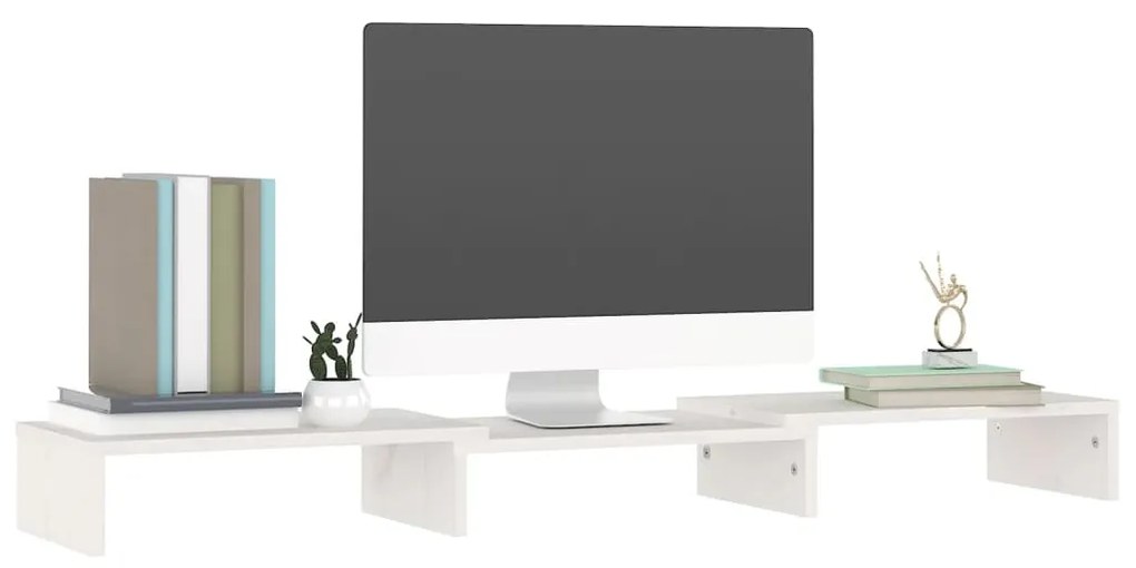 Suporte para Monitor em Madeira de Pinho de 80 cm - Branco