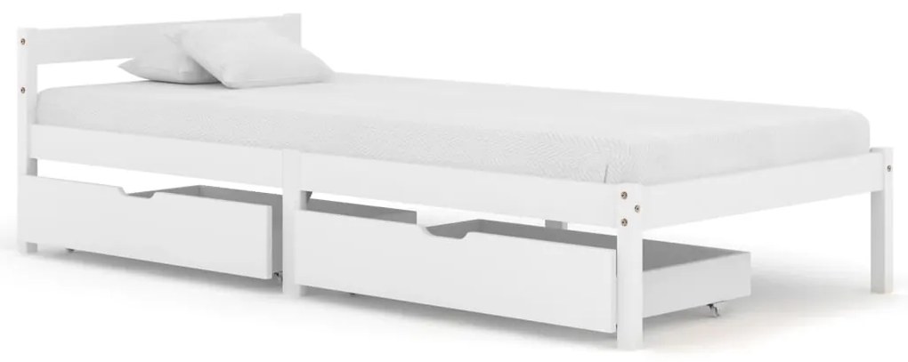 3060414 vidaXL Estrutura de cama com 2 gavetas 90x200 cm pinho maciço branco