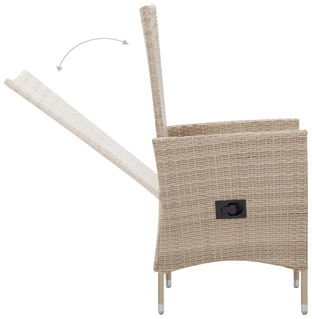 7 pcs conjunto jantar exterior com almofadões vime PE bege