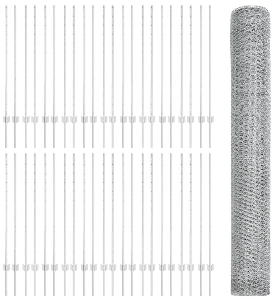 Postes de Cerca vidaXL 22 pcs U-Channel 120 cm Aço Galvanizado