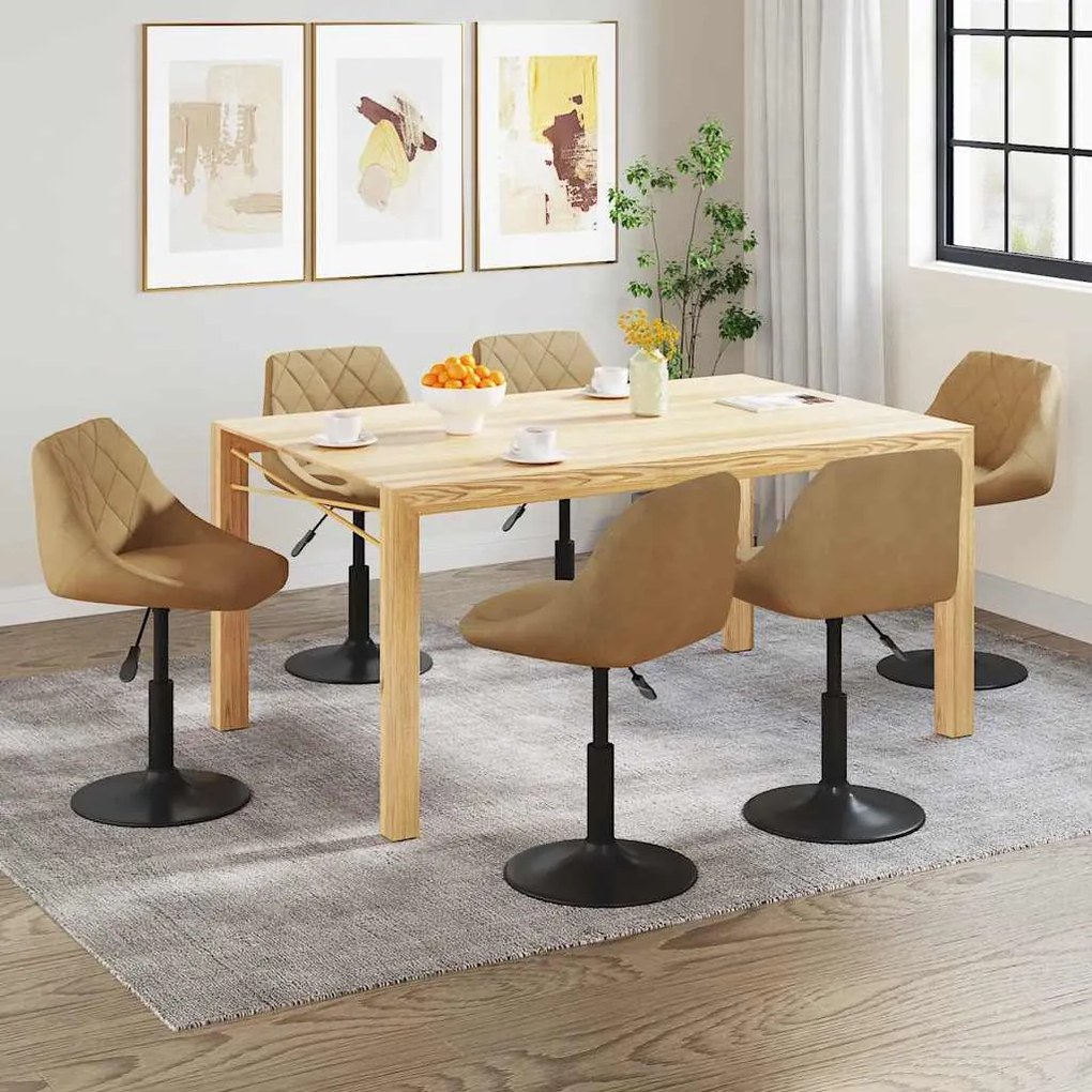 vidaXL Cadeiras de jantar giratórias 6 pcs veludo castanho