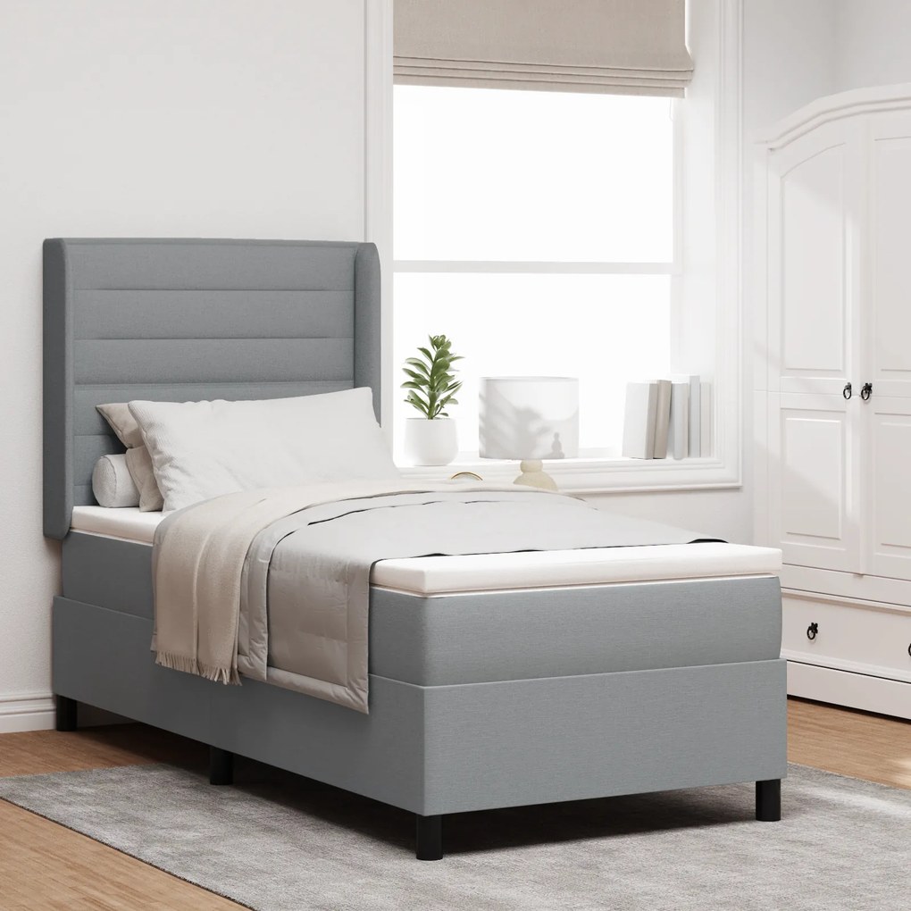 Cama Box Spring com Colchão Cinza Claro 90x190 cm Tecido
