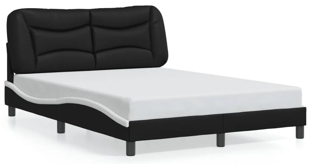 Estrutura cama c/ luzes LED 120x200cm couro artif. preto/branco