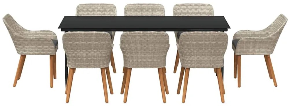 Conjunto de sala de jantar 9 pcs Cinza claro e preto Largo