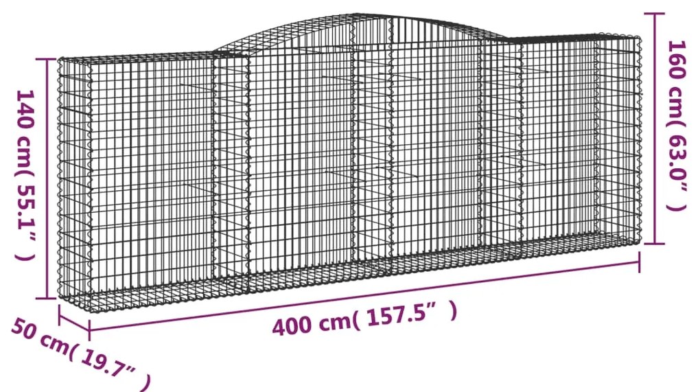 Cestos gabião arqueados 6pcs 400x50x140/160cm ferro galvanizado