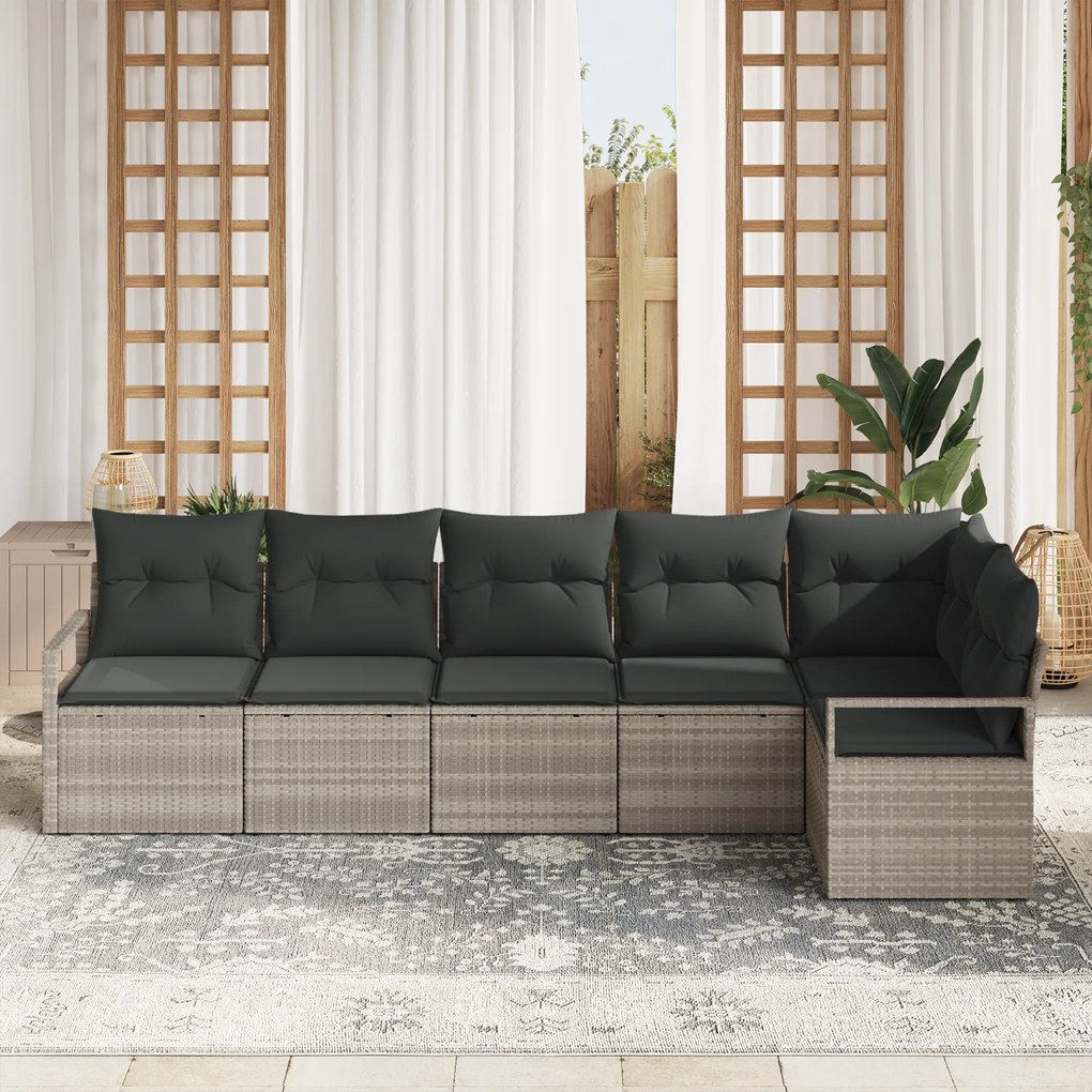 Conjunto de Sofá de Jardim com 6 Peças e Almofadas Cinza Claro Rattan