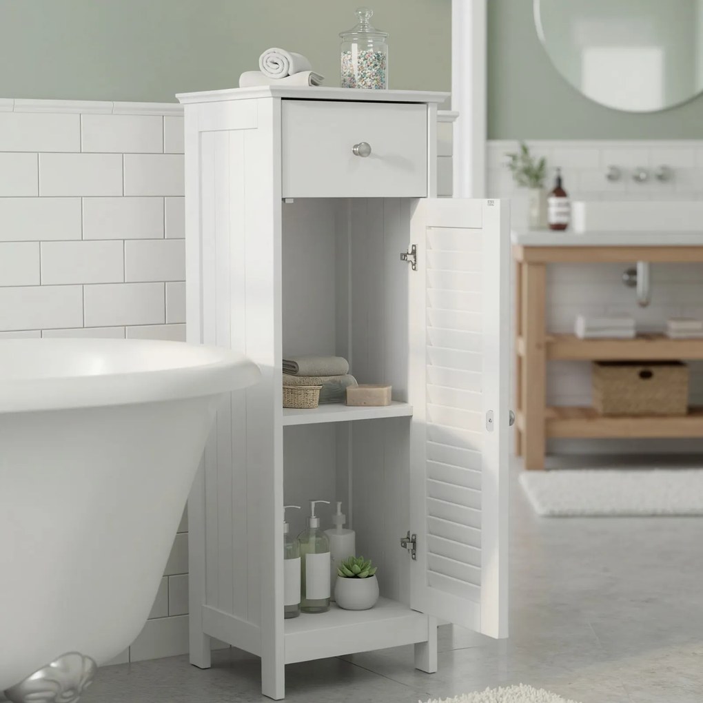 Armário de casa de banho estreito com gaveta 30 x 32 x 87 cm Branco
