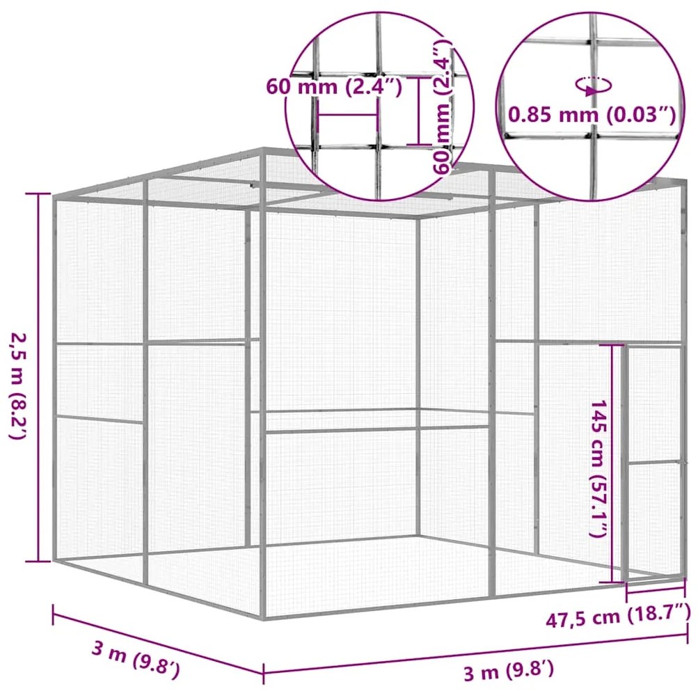 Jaula para gatos 3x3x2,5 m aço galvanizado