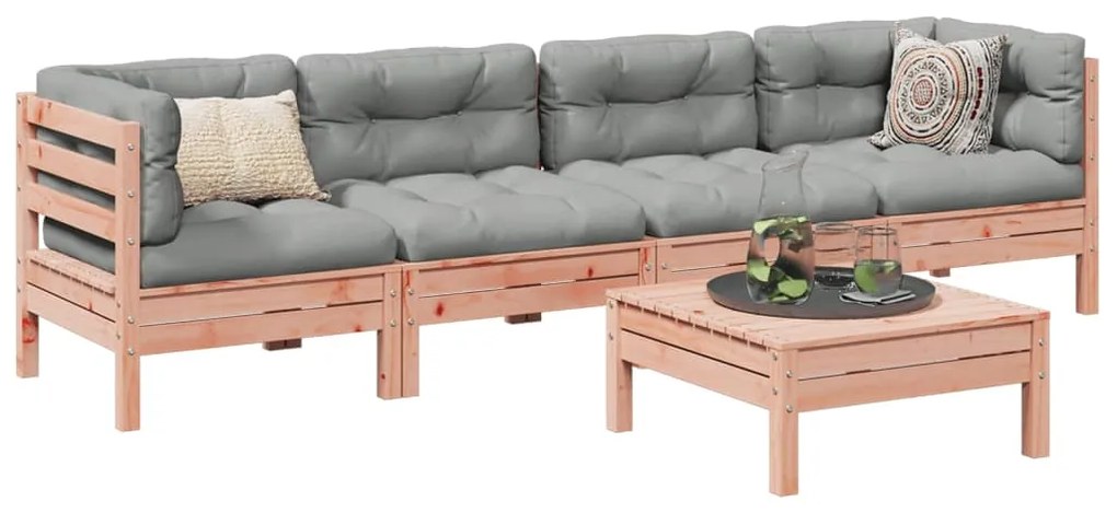 vidaXL 5 pcs conj. sofás jardim c/ almofadões madeira abeto-de-douglas