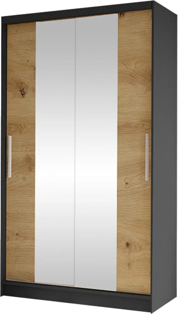 Roupeiro Closico Structor II, Carvalho Artisan, Preto, 200x100x58cm, 93 kg, Portas para roupeiro: Deslizante, Número de prateleiras: 4, Número de prateleiras: 4