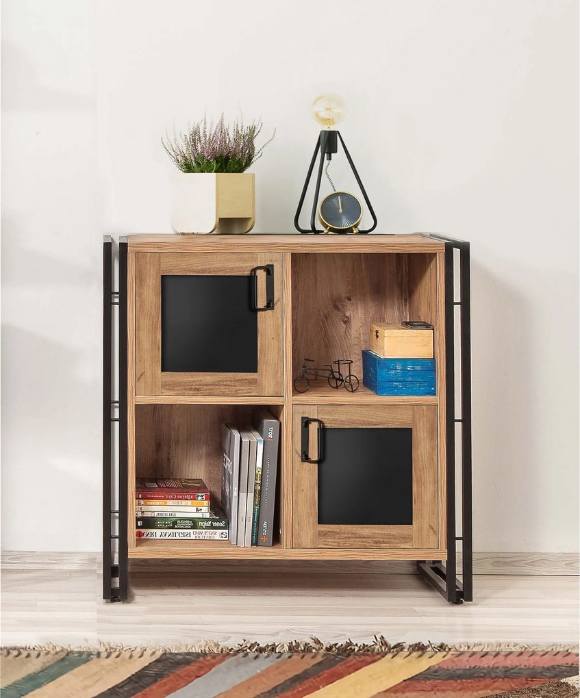 Estante/Aparador "Hakon" com 2 Portas - Pinho Atlântico e Preto - 89x8