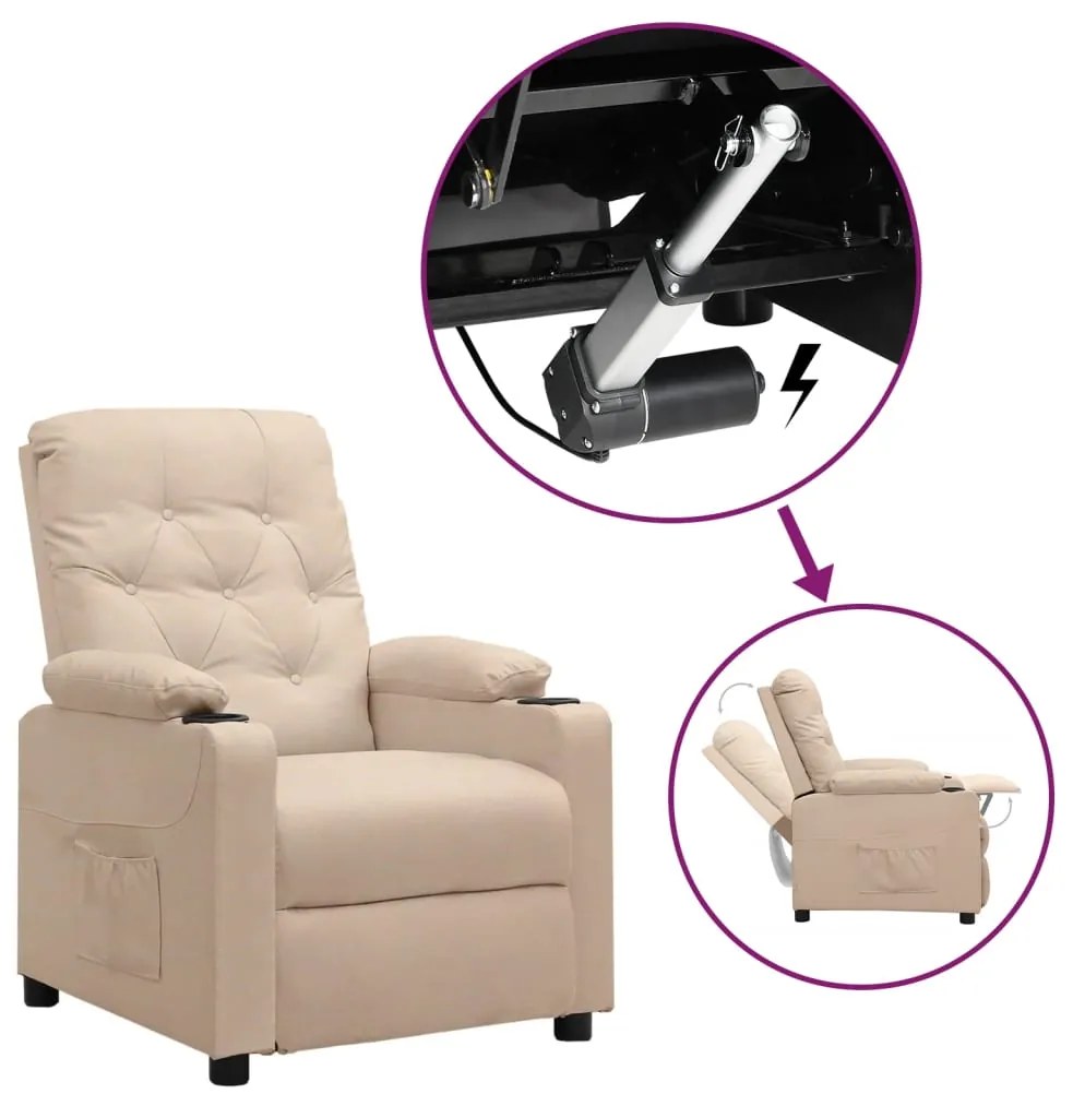 vidaXL Poltrona elevatória tecido cor creme