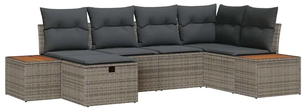 Conjunto de Sofá de Jardim com 6 Peças e Almofadas Cinza Poliratan