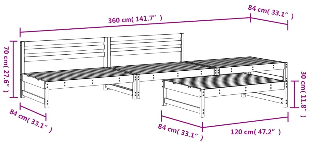 4 pcs conjunto lounge de jardim madeira de pinho impregnada
