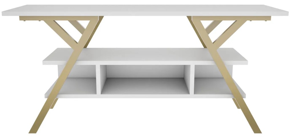 Móvel TV Minerva – Dourado e Branco – 120x35x55 cm