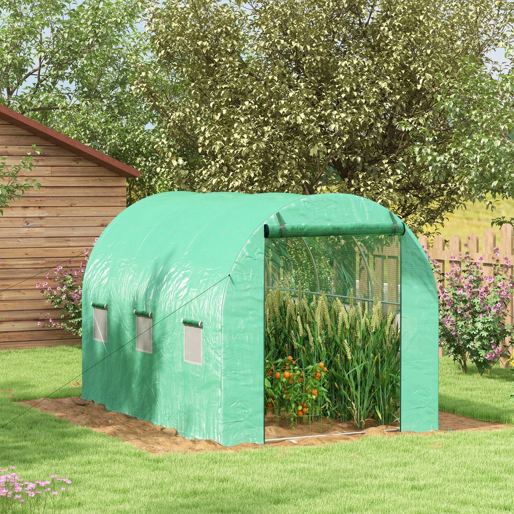 Estufa de jardim em forma de túnel 298 x 200 x 197 com 6 m², com sistema de rega integrado, 3 m de comprimento x 2 m de largura, 6 janelas, porta enr