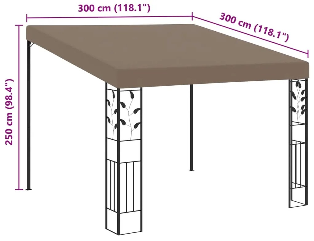 Gazebo de parede 3x3x2,5 m cinzento-acastanhado