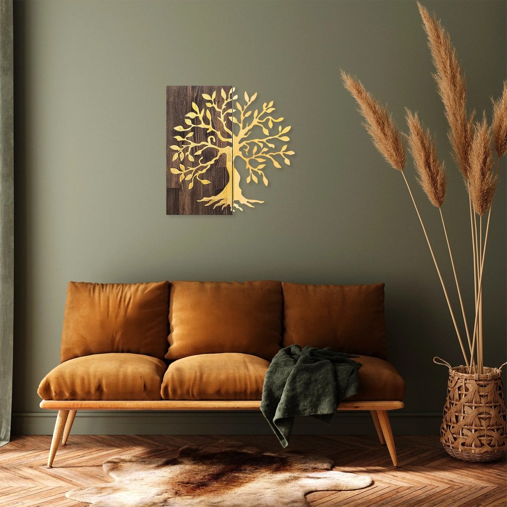 Acessório Decorativo de Parede Tree – Nogueira e Dourado – 58 x 58 cm
