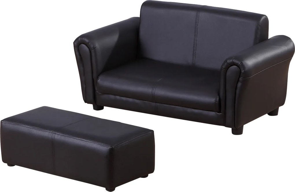 HOMCOM Poltrona infantil com pufe, sofá infantil com pufe, sofá infantil, poltrona, Preto, 83 x 42 x 41 cm | Aosom Portugal