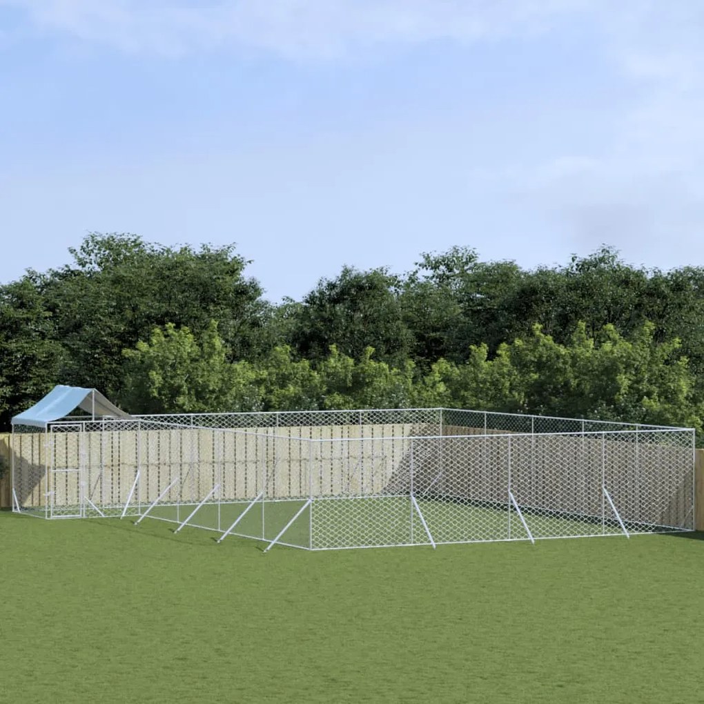 vidaXL Canil de exterior com teto 10x8x2,5 m aço galvanizado prateado