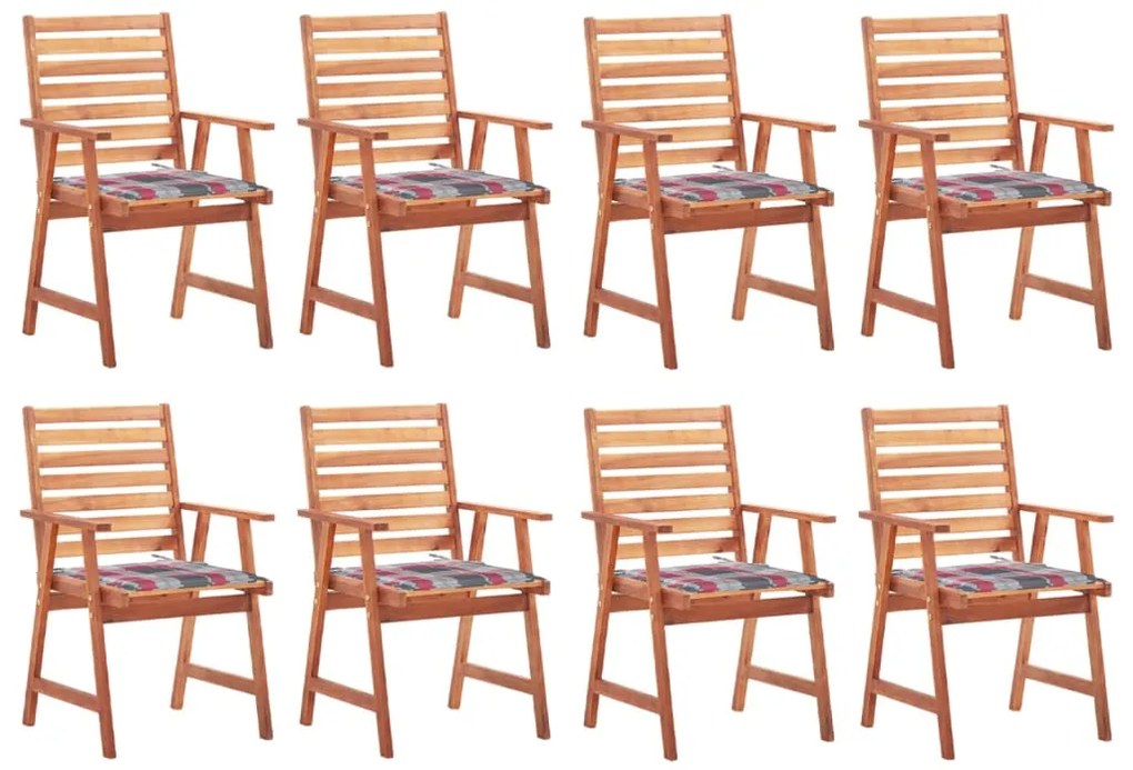 Cadeiras de jantar p/ jardim 8 pcs c/ almofadões acácia maciça
