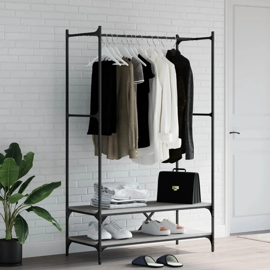 Charriot/Suporte p/ roupas c/ prateleiras deriv. madeira cinzento sono