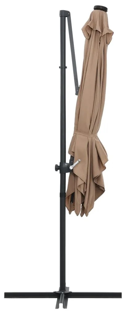 Guarda-sol cantilever luzes LED/poste aço cinzento-acastanhado