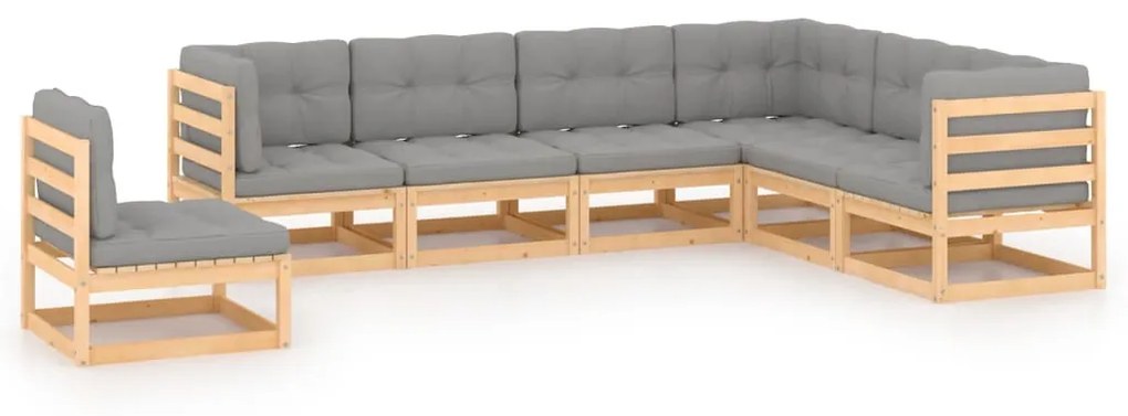 vidaXL 7 pcs conjunto lounge de jardim c/ almofadões pinho maciço