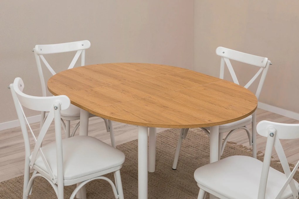 Conjunto de Mesa de Jantar Extensível Oliver – Branco Carvalho – Mesa: